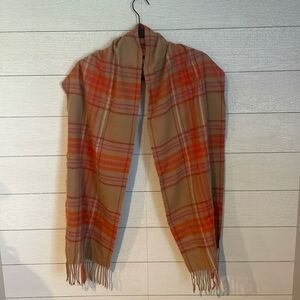 SOL Alpaca 100%‎ Baby Alpaca Beige Plaid Fringed Scarf